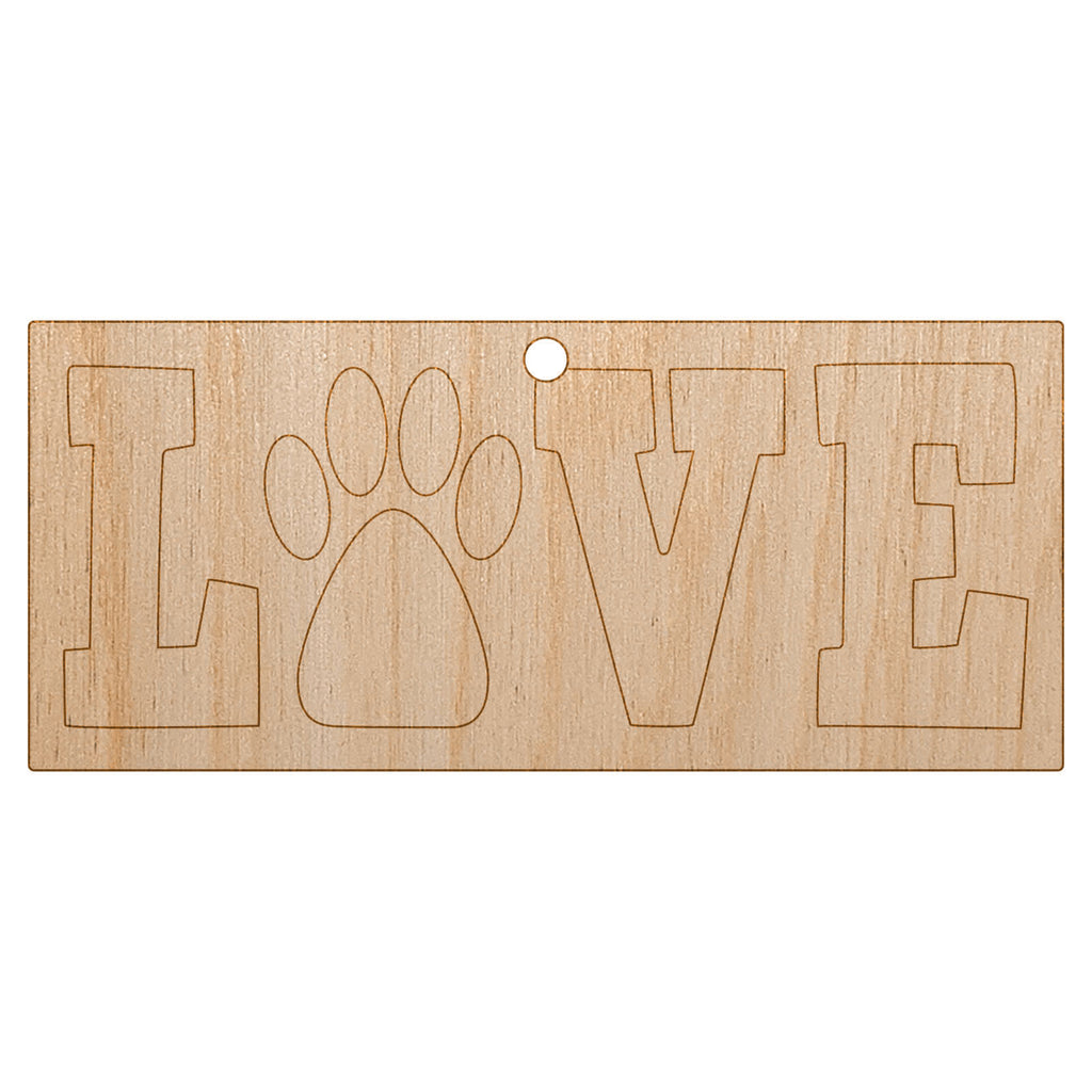 Love Paw Print Dog Cat Pet Text Unfinished Craft Wood Holiday Christmas Tree DIY Pre-Drilled Ornament