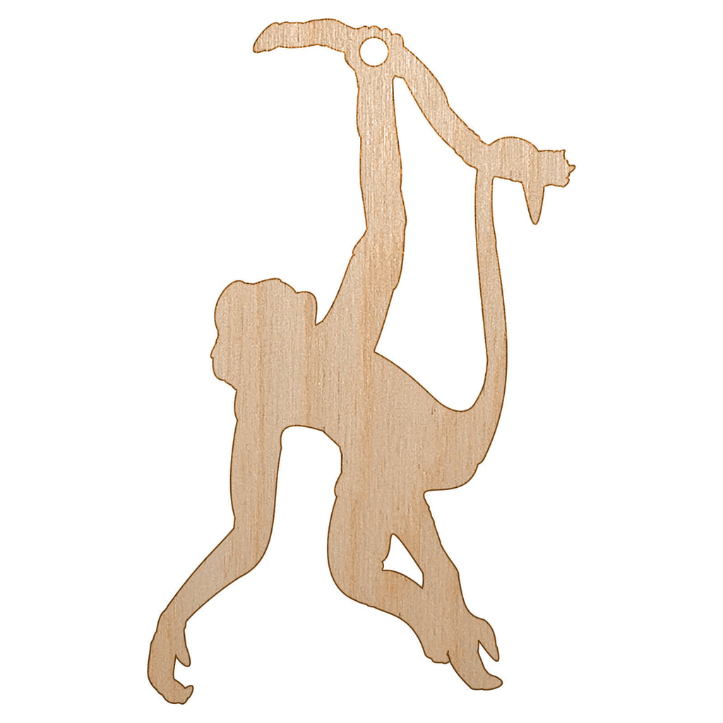 Monkey Hanging from Tree Solid Unfinished Craft Wood Holiday Christmas Tree DIY Pre-Drilled Ornament