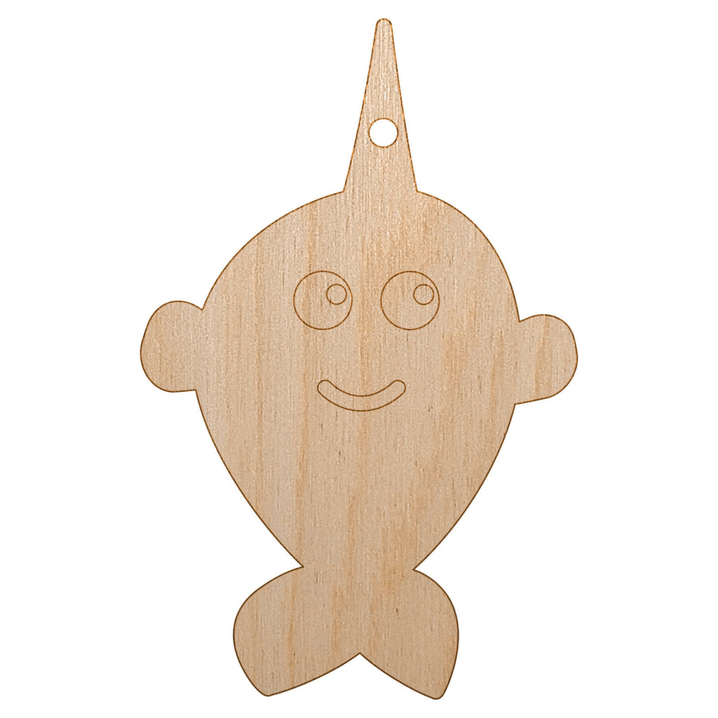 Adorable Narwhal Kawaii Doodle Unfinished Craft Wood Holiday Christmas Tree DIY Pre-Drilled Ornament