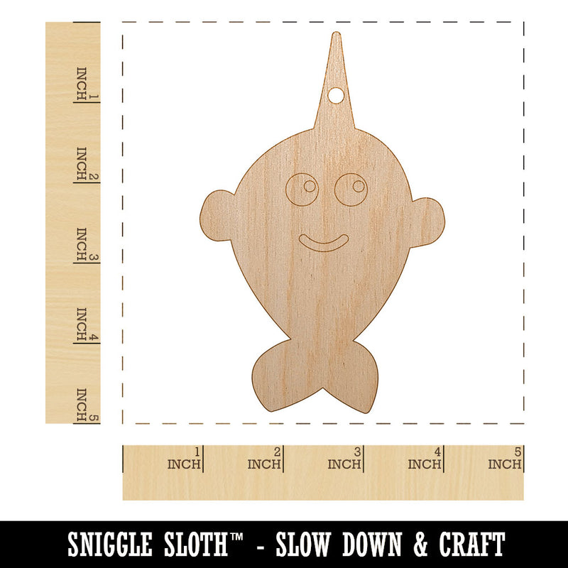 Adorable Narwhal Kawaii Doodle Unfinished Craft Wood Holiday Christmas Tree DIY Pre-Drilled Ornament