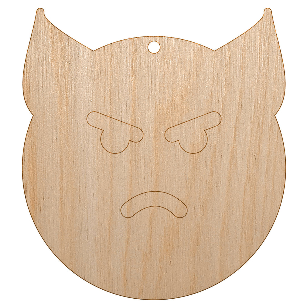 Angry Devil Face Emoticon Unfinished Craft Wood Holiday Christmas Tree DIY Pre-Drilled Ornament
