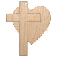 Cross and Heart Love Christian Unfinished Craft Wood Holiday Christmas Tree DIY Pre-Drilled Ornament