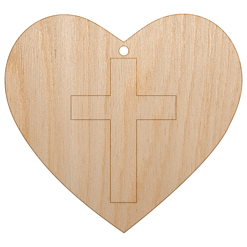 Cross in Heart Christian Unfinished Craft Wood Holiday Christmas Tree DIY Pre-Drilled Ornament