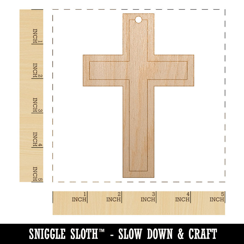 Cross with Outline Christian Unfinished Craft Wood Holiday Christmas Tree DIY Pre-Drilled Ornament