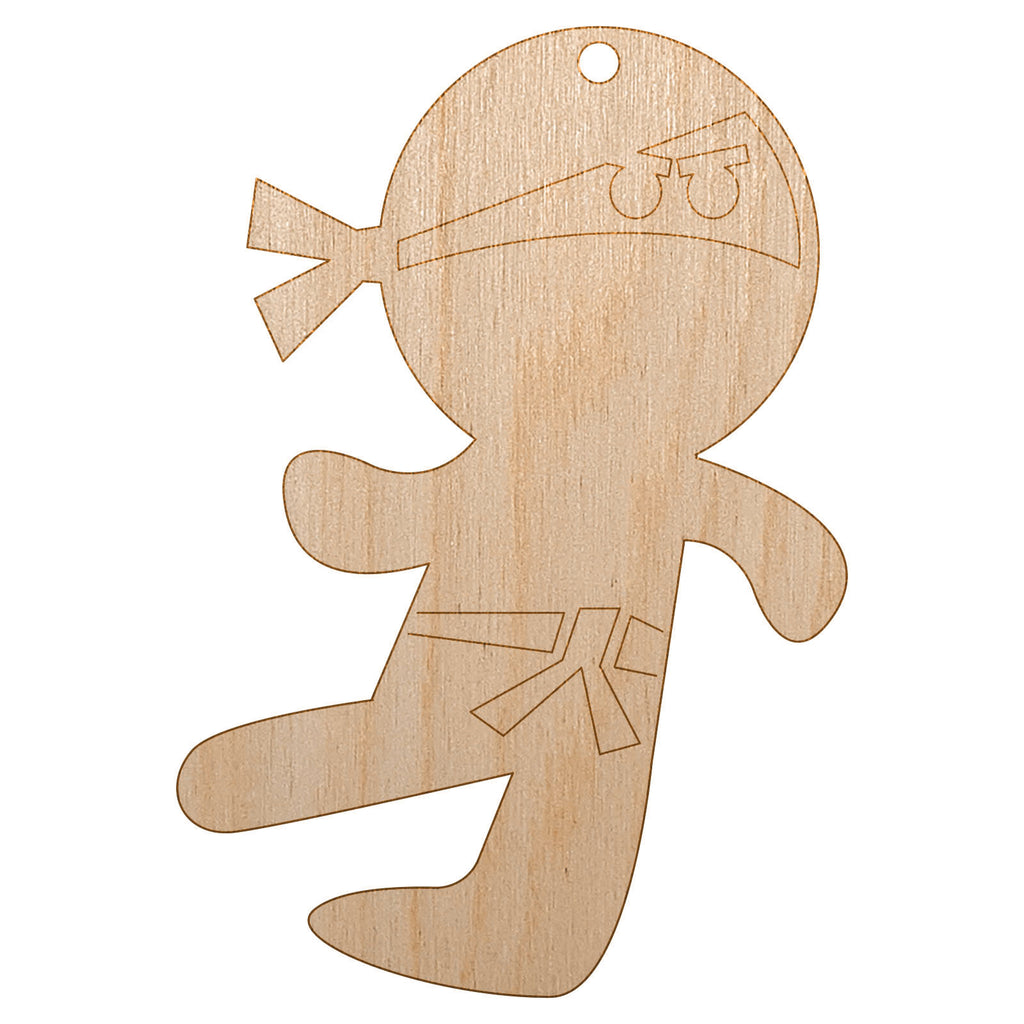 Cute Fighting Ninja Unfinished Craft Wood Holiday Christmas Tree DIY Pre-Drilled Ornament