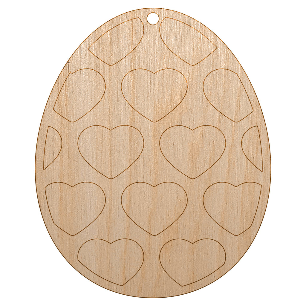 Egg with Hearts Unfinished Craft Wood Holiday Christmas Tree DIY Pre-Drilled Ornament