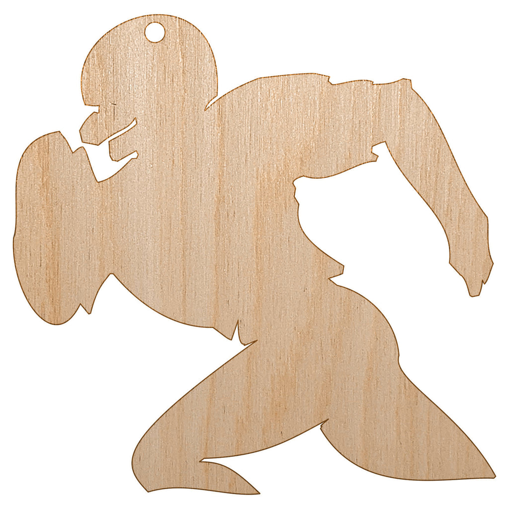Football Player Running Solid Unfinished Craft Wood Holiday Christmas Tree DIY Pre-Drilled Ornament