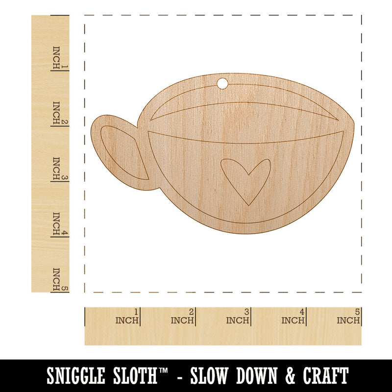 Fun Cup of Tea Coffee with Heart Unfinished Craft Wood Holiday Christmas Tree DIY Pre-Drilled Ornament