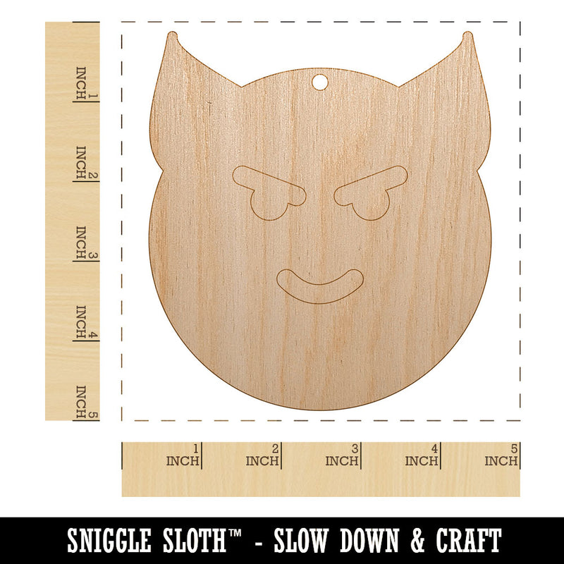 Happy Devil Face Emoticon Unfinished Craft Wood Holiday Christmas Tree DIY Pre-Drilled Ornament