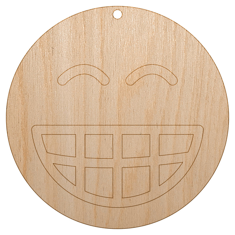 Happy Face Big Smile Teeth Grin Emoticon Unfinished Craft Wood Holiday Christmas Tree DIY Pre-Drilled Ornament