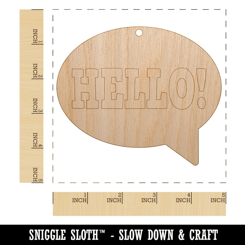 Hello in Text Callout Unfinished Craft Wood Holiday Christmas Tree DIY Pre-Drilled Ornament