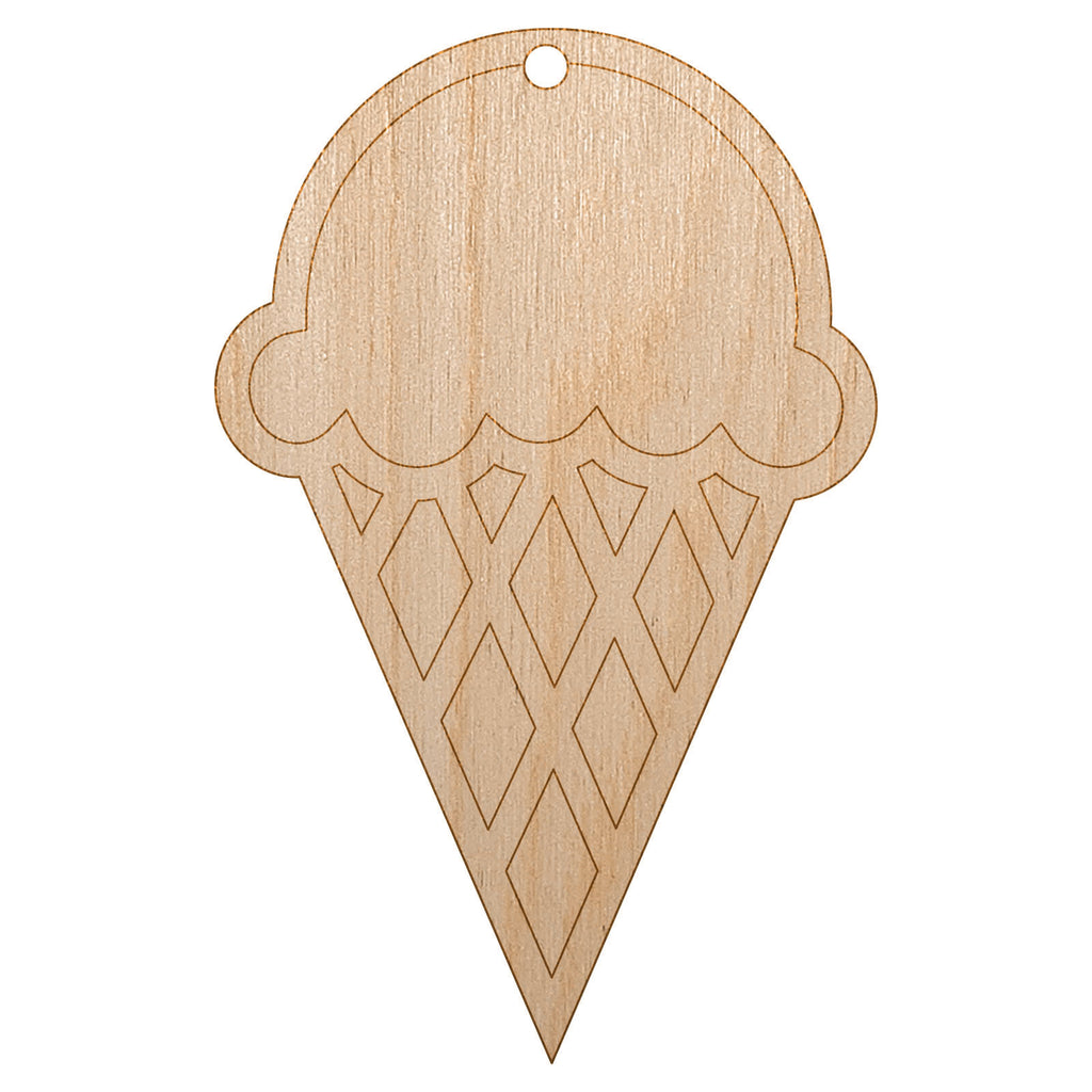 Ice Cream Cone Unfinished Craft Wood Holiday Christmas Tree DIY Pre-Drilled Ornament