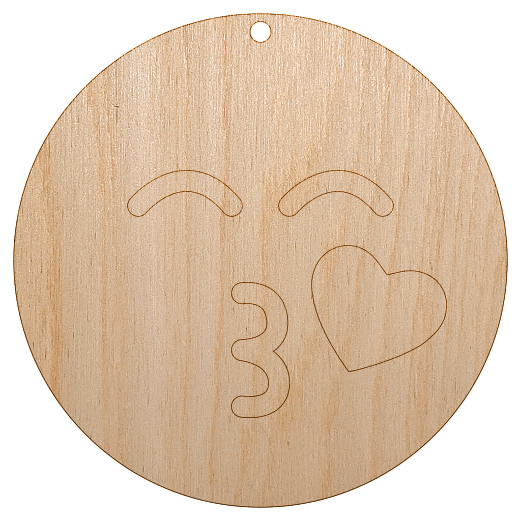 Kiss Face Heart Love Emoticon Unfinished Craft Wood Holiday Christmas Tree DIY Pre-Drilled Ornament