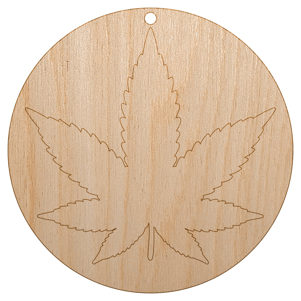 Marijuana Leaf in Circle Unfinished Craft Wood Holiday Christmas Tree DIY Pre-Drilled Ornament