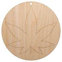 Marijuana Leaf in Circle Unfinished Craft Wood Holiday Christmas Tree DIY Pre-Drilled Ornament