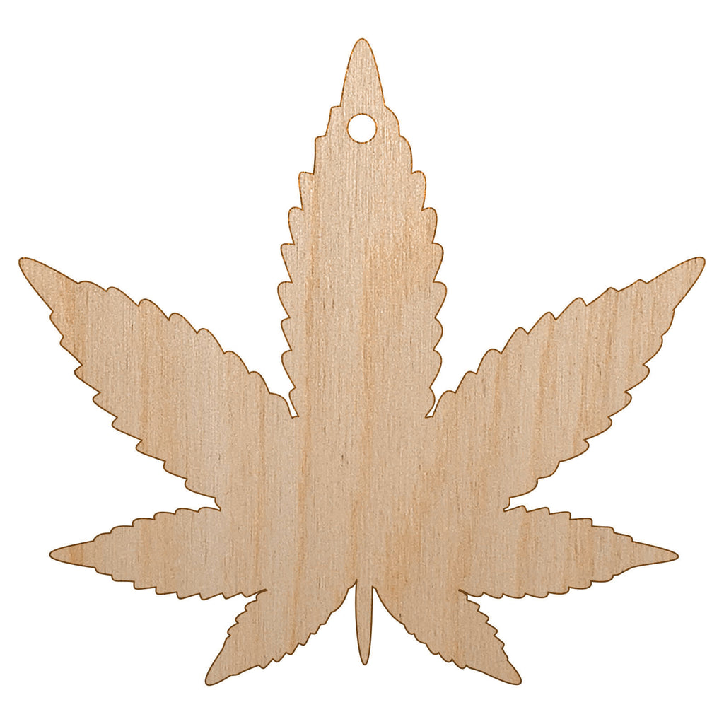 Marijuana Leaf Solid Unfinished Craft Wood Holiday Christmas Tree DIY Pre-Drilled Ornament