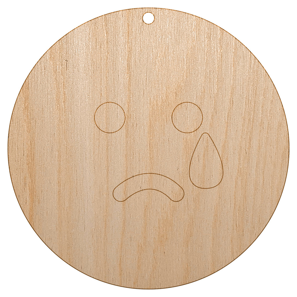 Sad Tear Crying Frown Face Emoticon Unfinished Craft Wood Holiday Christmas Tree DIY Pre-Drilled Ornament