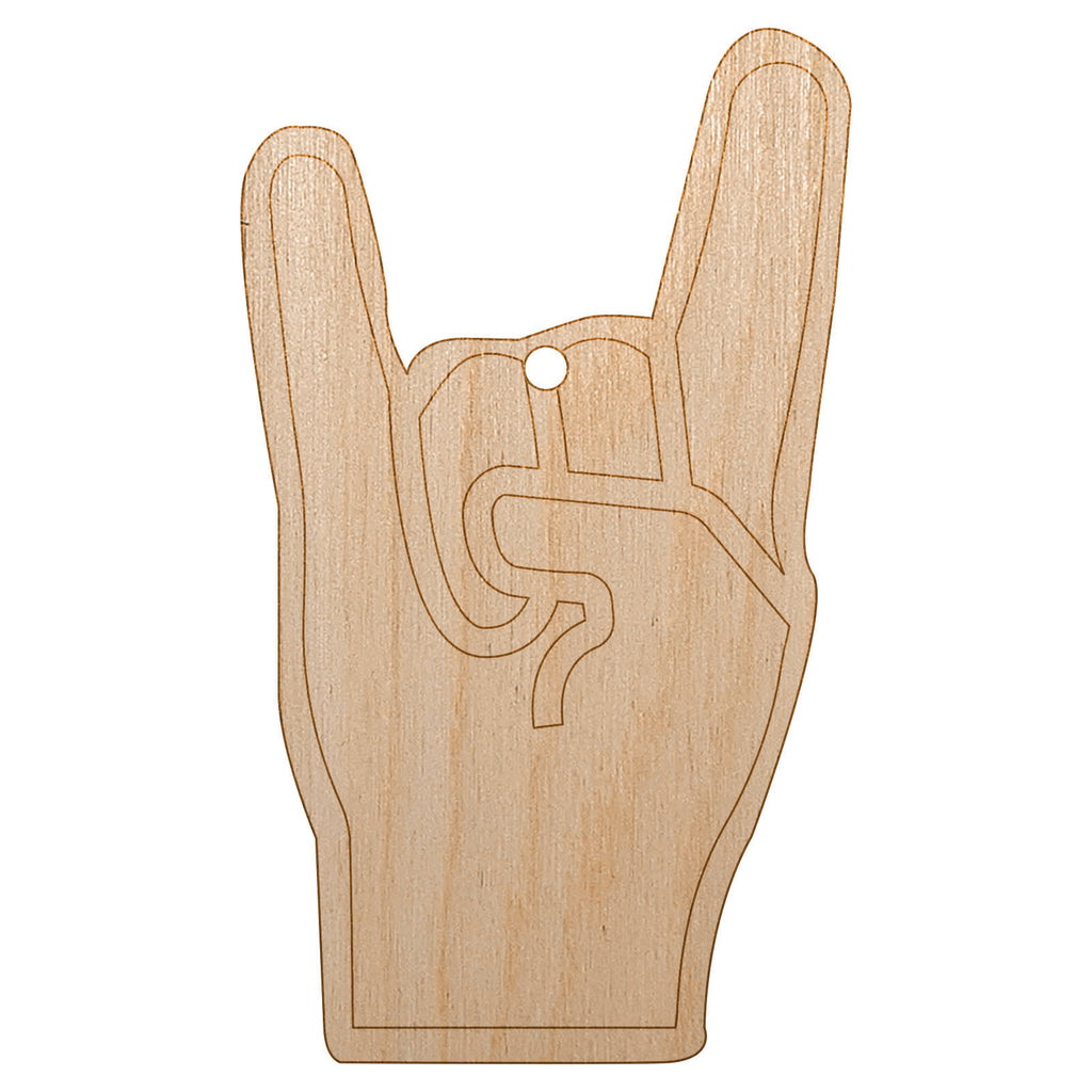 Sign of the Horns Rock and Roll Hand Gesture Unfinished Craft Wood Holiday Christmas Tree DIY Pre-Drilled Ornament