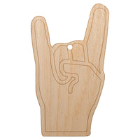 Sign of the Horns Rock and Roll Hand Gesture Unfinished Craft Wood Holiday Christmas Tree DIY Pre-Drilled Ornament