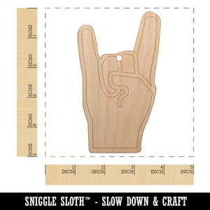 Sign of the Horns Rock and Roll Hand Gesture Unfinished Craft Wood Holiday Christmas Tree DIY Pre-Drilled Ornament