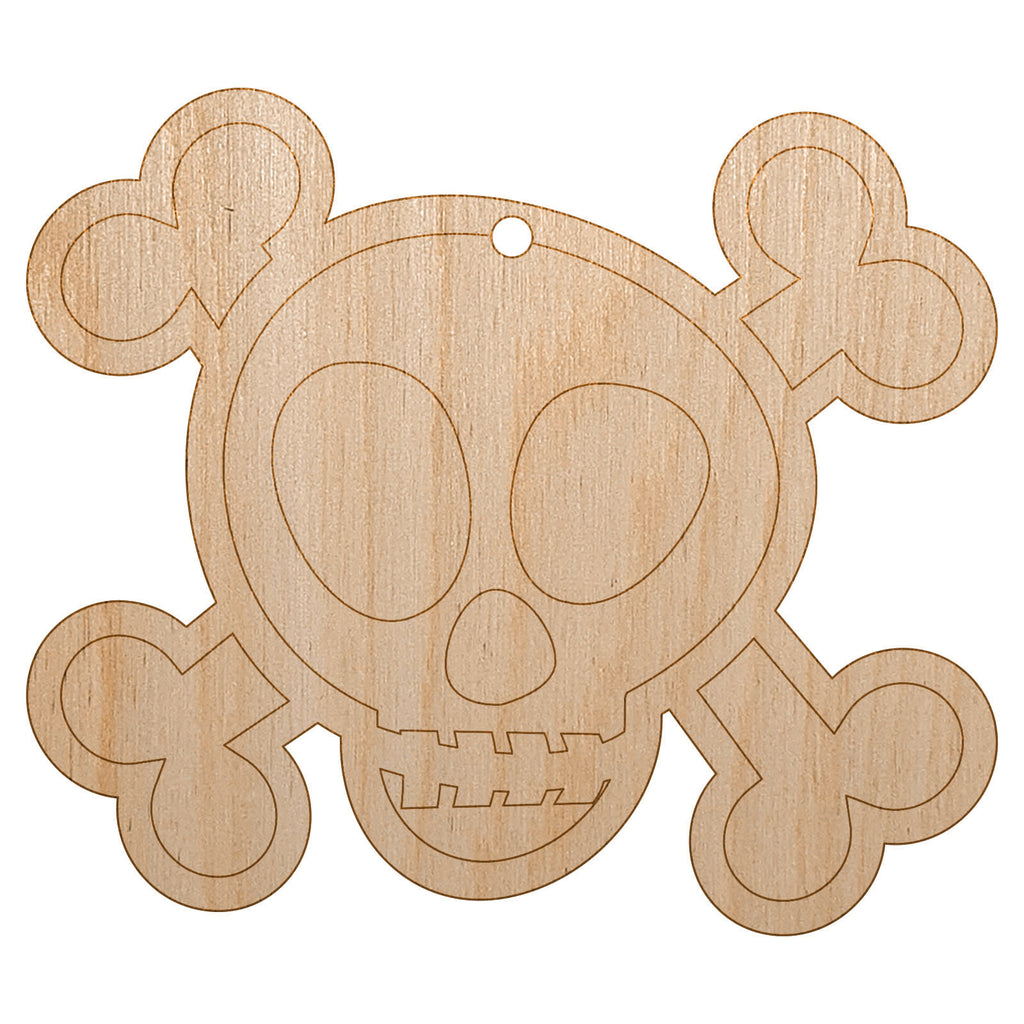 Skull and Crossbones Doodle Unfinished Craft Wood Holiday Christmas Tree DIY Pre-Drilled Ornament