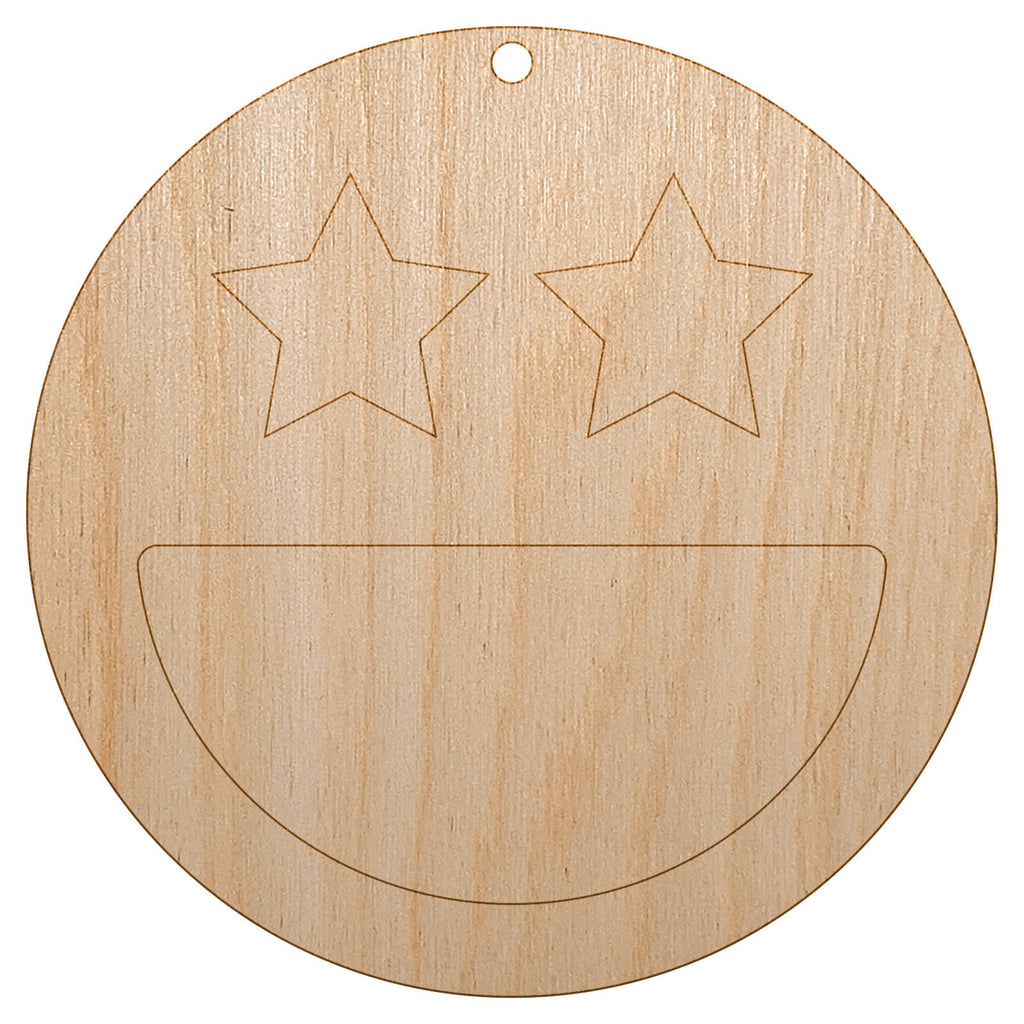 Star Eyes Happy Face Big Smile Mouth Emoticon Unfinished Craft Wood Holiday Christmas Tree DIY Pre-Drilled Ornament