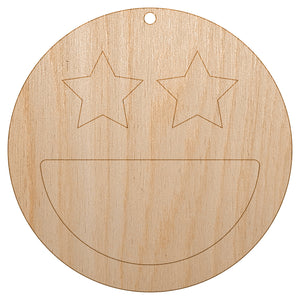 Star Eyes Happy Face Big Smile Mouth Emoticon Unfinished Craft Wood Holiday Christmas Tree DIY Pre-Drilled Ornament