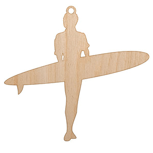 Surfer Surfing Walking with Surfboard Silhouette Unfinished Craft Wood Holiday Christmas Tree DIY Pre-Drilled Ornament