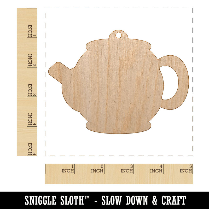 Teapot Kettle Solid Unfinished Craft Wood Holiday Christmas Tree DIY Pre-Drilled Ornament