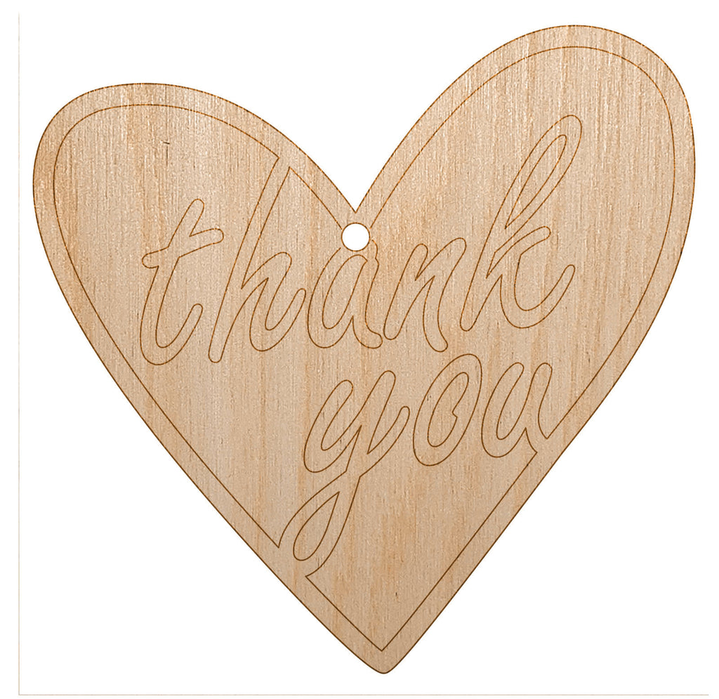Thank You in Heart Unfinished Craft Wood Holiday Christmas Tree DIY Pre-Drilled Ornament