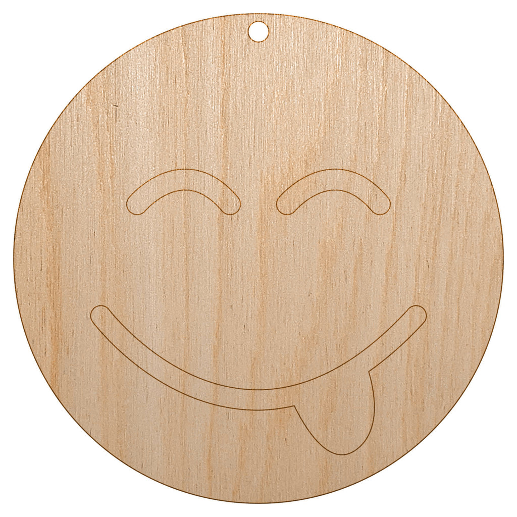 Tongue Out Face Emoticon Unfinished Craft Wood Holiday Christmas Tree DIY Pre-Drilled Ornament