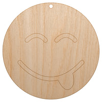 Tongue Out Face Emoticon Unfinished Craft Wood Holiday Christmas Tree DIY Pre-Drilled Ornament