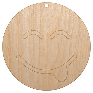 Tongue Out Face Emoticon Unfinished Craft Wood Holiday Christmas Tree DIY Pre-Drilled Ornament