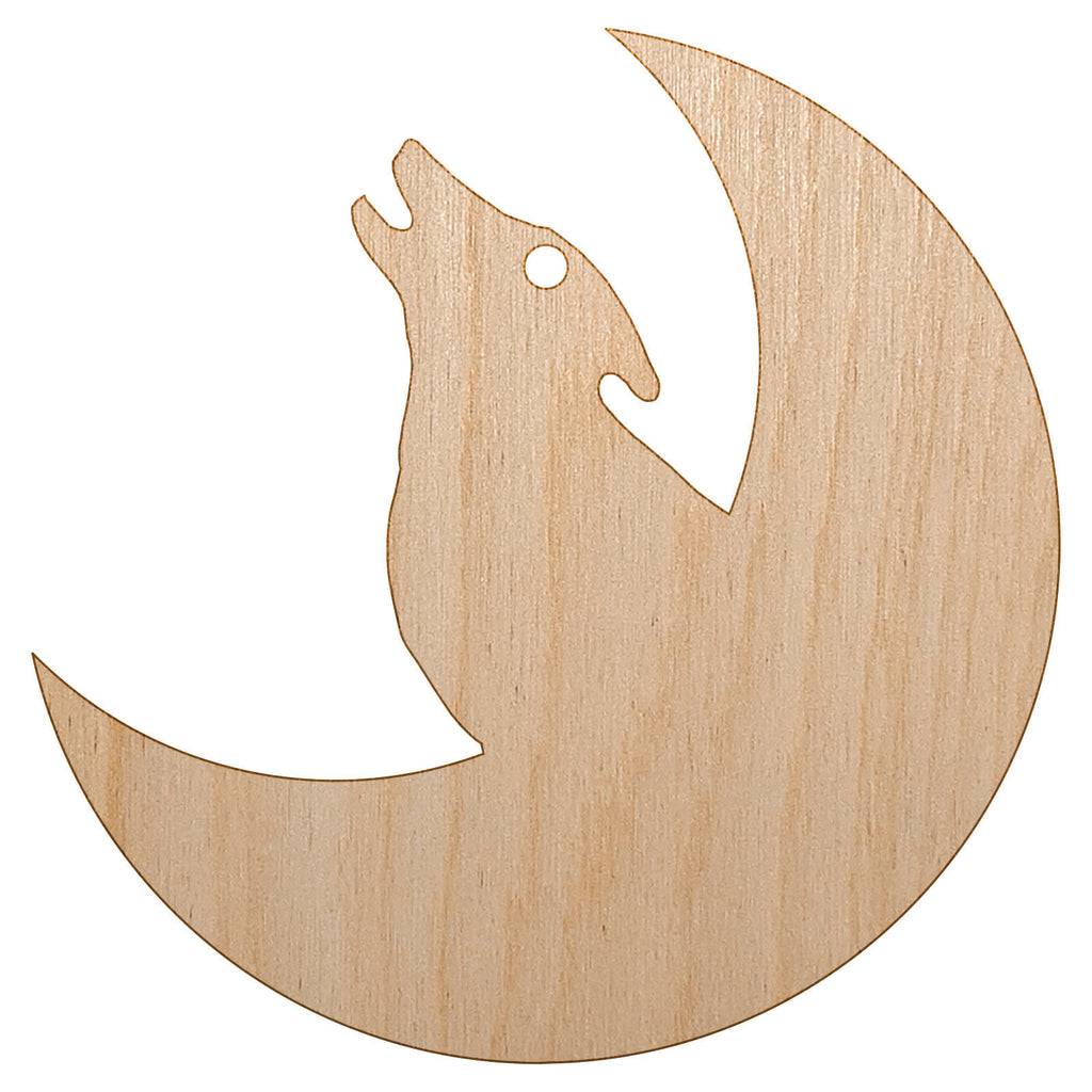 Wolf Howling with Moon Unfinished Craft Wood Holiday Christmas Tree DIY Pre-Drilled Ornament