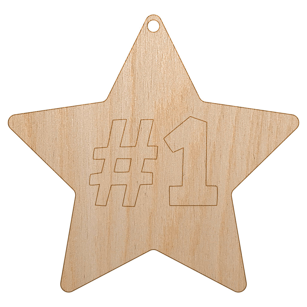 #1 Number One in Star Unfinished Craft Wood Holiday Christmas Tree DIY Pre-Drilled Ornament