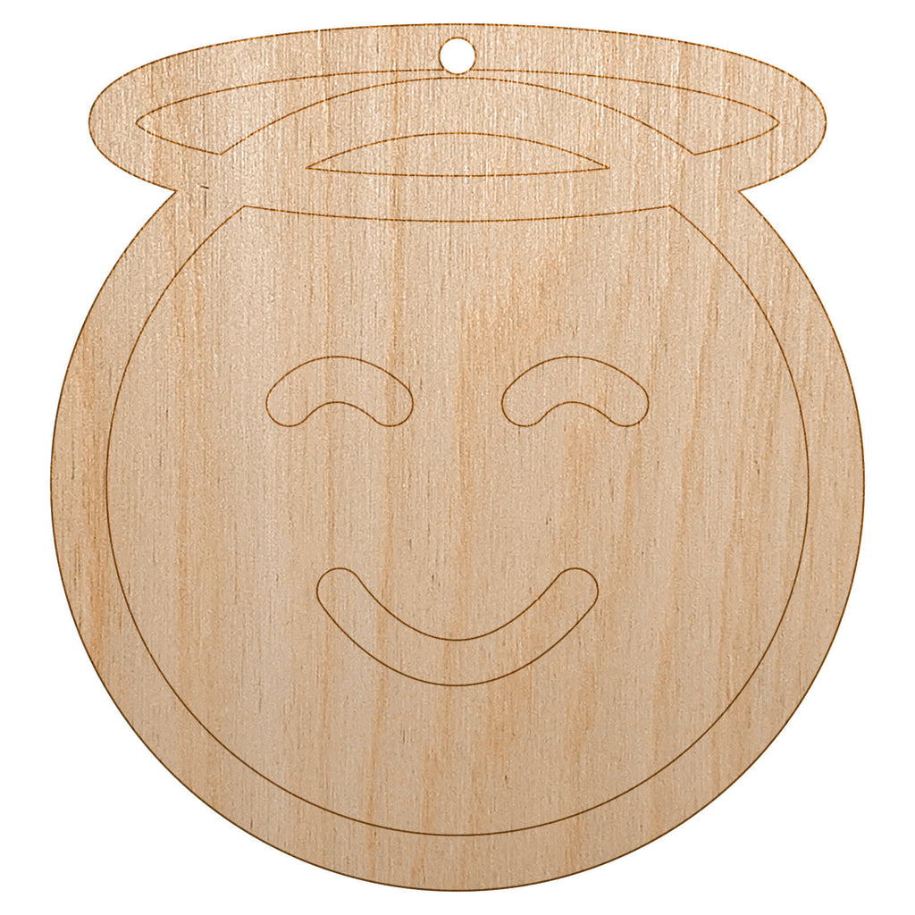 Angel Face Halo Emoticon Unfinished Craft Wood Holiday Christmas Tree DIY Pre-Drilled Ornament