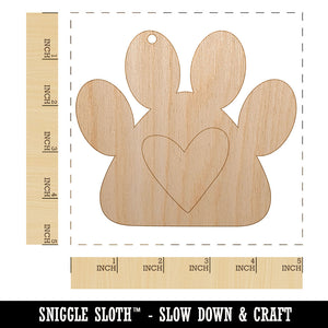 Paw Print with Heart Dog Unfinished Craft Wood Holiday Christmas Tree DIY Pre-Drilled Ornament