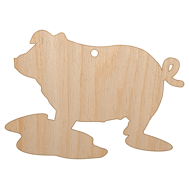 Pig in Mud Solid Unfinished Craft Wood Holiday Christmas Tree DIY Pre-Drilled Ornament