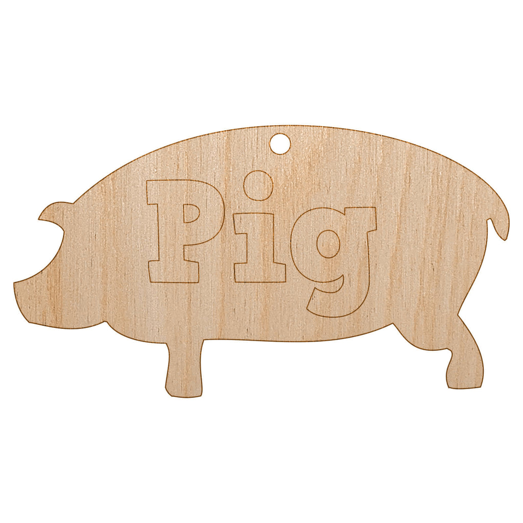 Pig Silhouette Fun Text Unfinished Craft Wood Holiday Christmas Tree DIY Pre-Drilled Ornament