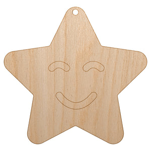 Star Happy Face Emoticon Unfinished Craft Wood Holiday Christmas Tree DIY Pre-Drilled Ornament