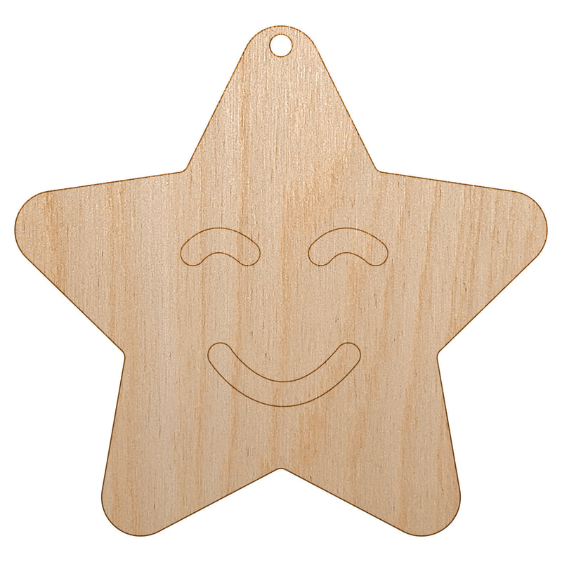 Star Happy Face Emoticon Unfinished Craft Wood Holiday Christmas Tree DIY Pre-Drilled Ornament