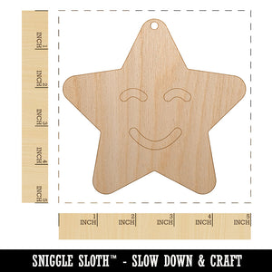 Star Happy Face Emoticon Unfinished Craft Wood Holiday Christmas Tree DIY Pre-Drilled Ornament