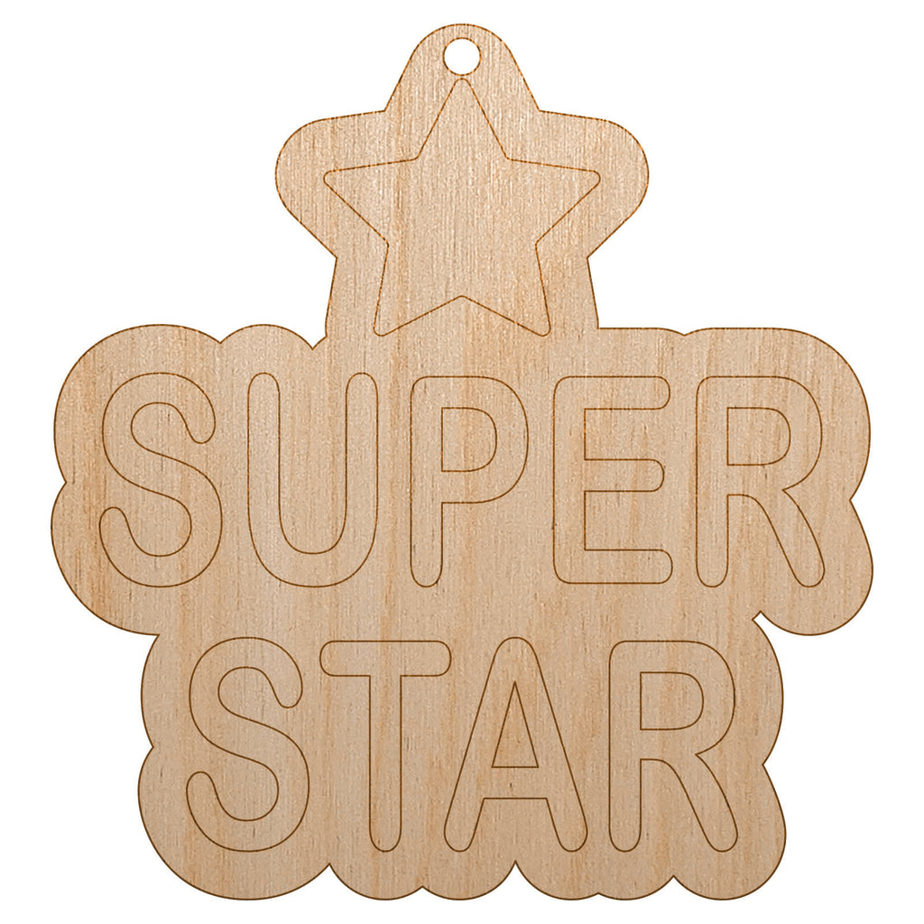 Super Star Fun Text Teacher School Unfinished Craft Wood Holiday Christmas Tree DIY Pre-Drilled Ornament