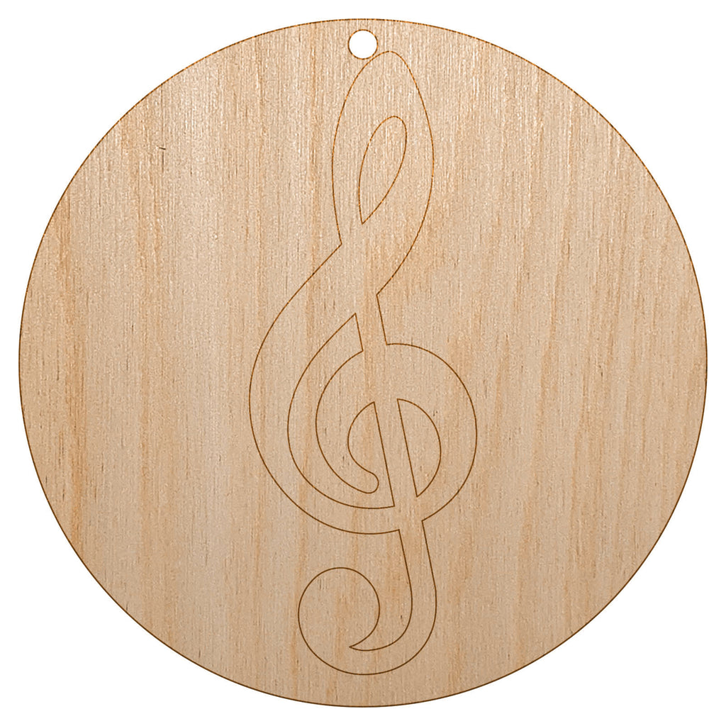 Treble Clef Music in Circle Unfinished Craft Wood Holiday Christmas Tree DIY Pre-Drilled Ornament