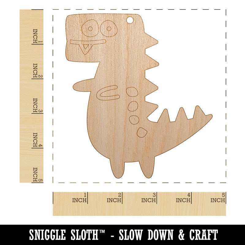 Tyrannosaurus Rex Dinosaur Doodle Unfinished Craft Wood Holiday Christmas Tree DIY Pre-Drilled Ornament