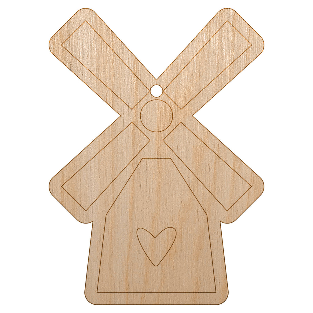 Windmill with Heart Netherlands Holland Unfinished Craft Wood Holiday Christmas Tree DIY Pre-Drilled Ornament