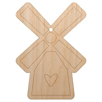Windmill with Heart Netherlands Holland Unfinished Craft Wood Holiday Christmas Tree DIY Pre-Drilled Ornament