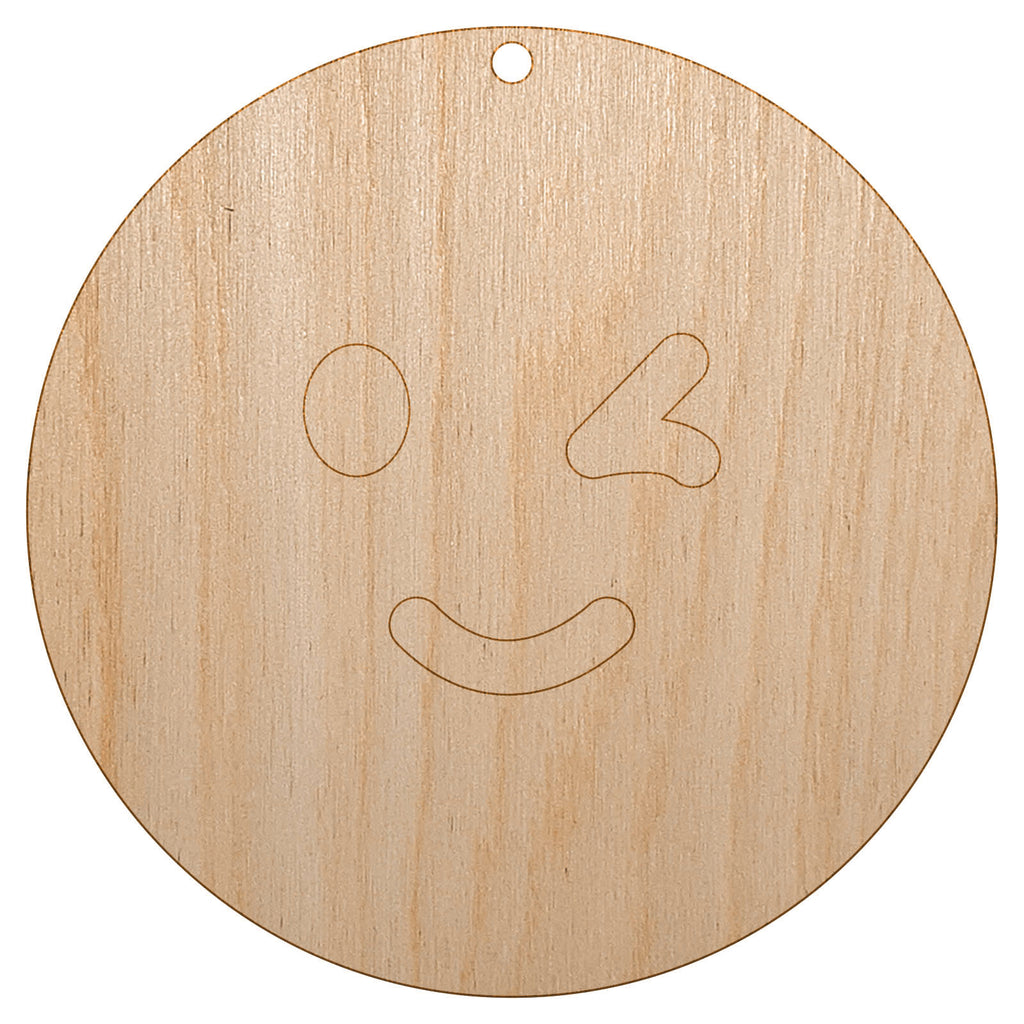 Winking Smiling Face Emoticon Unfinished Craft Wood Holiday Christmas Tree DIY Pre-Drilled Ornament