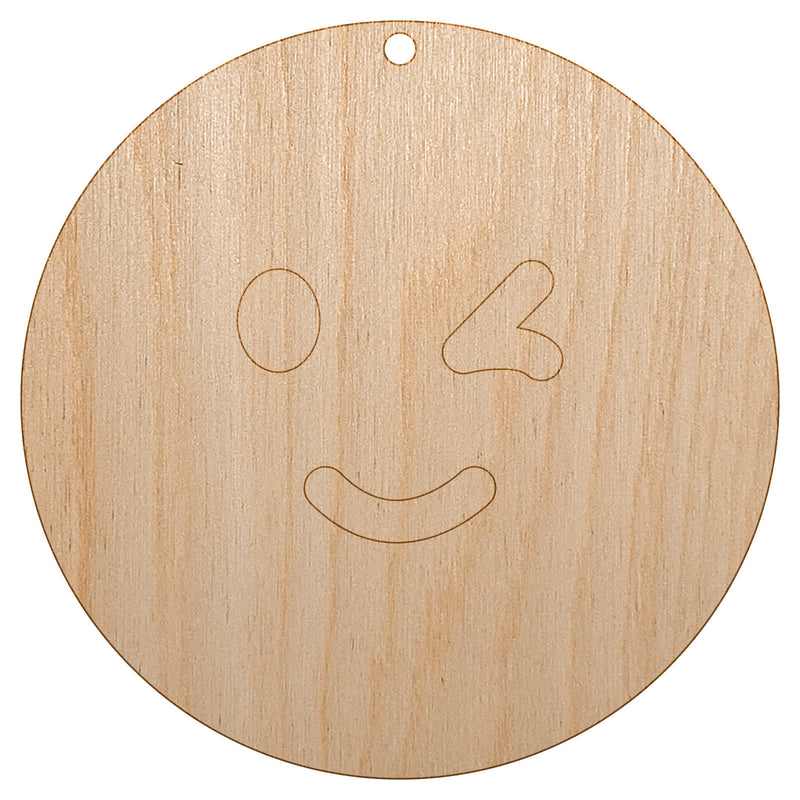 Winking Smiling Face Emoticon Unfinished Craft Wood Holiday Christmas Tree DIY Pre-Drilled Ornament