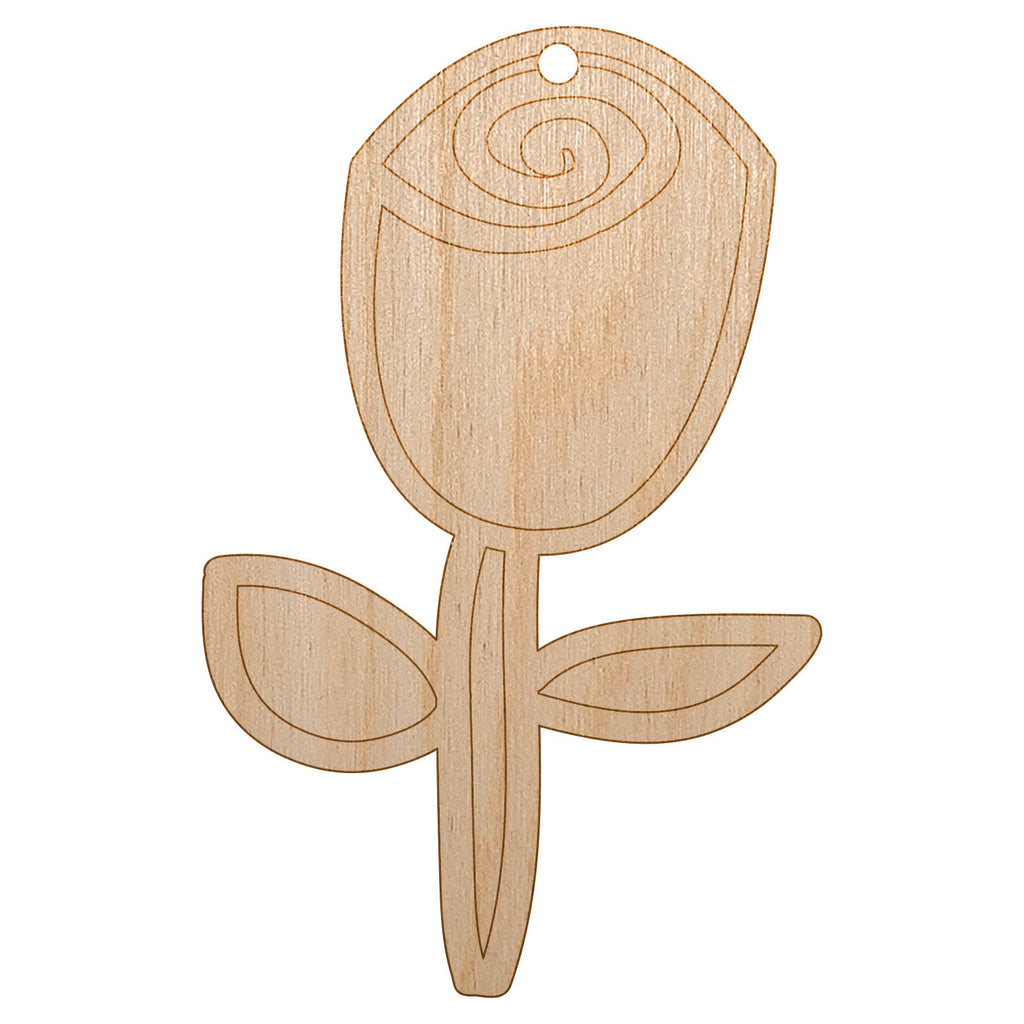 Rose Stem Flower Doodle Unfinished Craft Wood Holiday Christmas Tree DIY Pre-Drilled Ornament